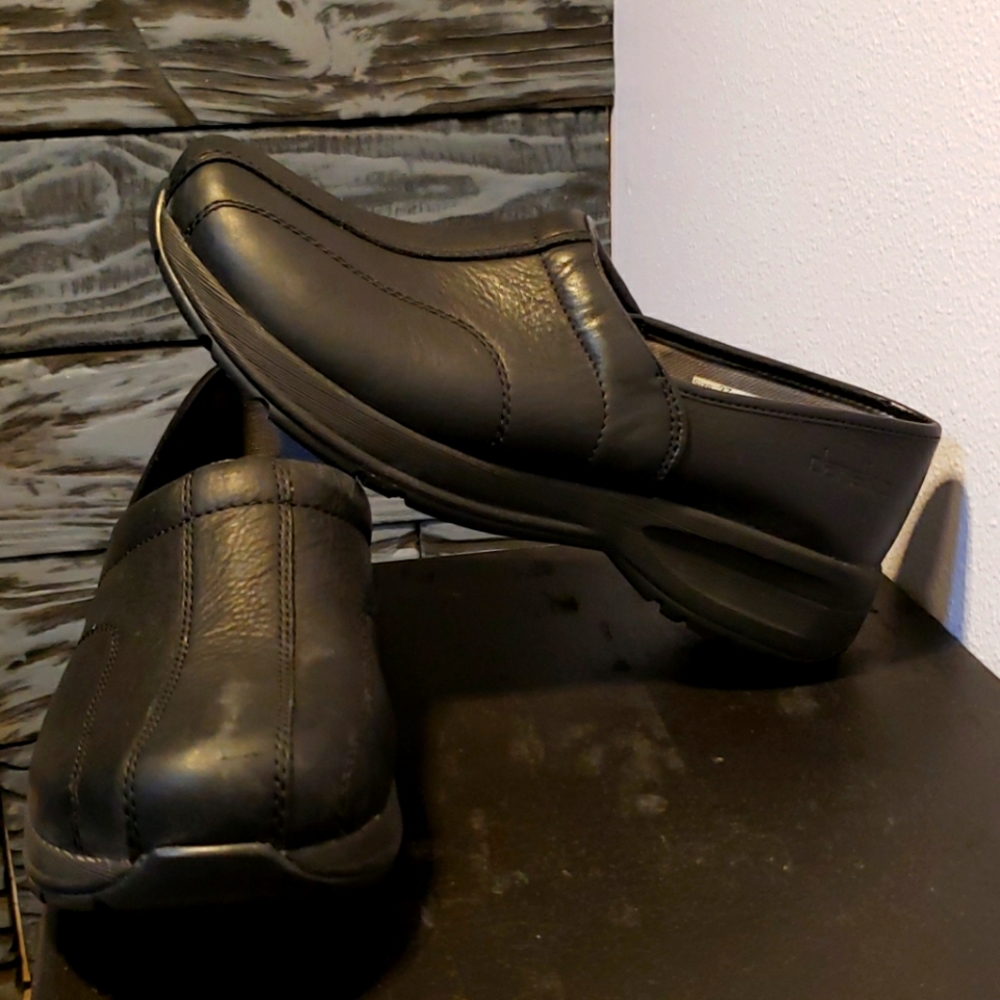 Dansko Black Leather Slip On Clog 37 6.5 - 7